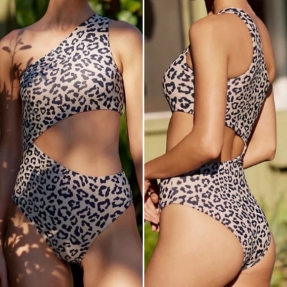 NWOT Beach Riot Leopard Animal Print Asymmetrical Celine One Shoulder One Piece - Picture 2 of 16